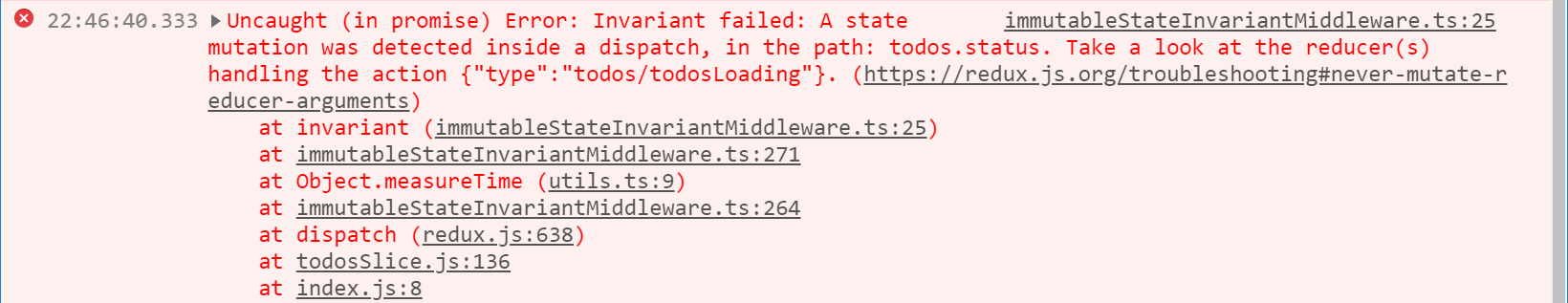 Immutability check middleware error